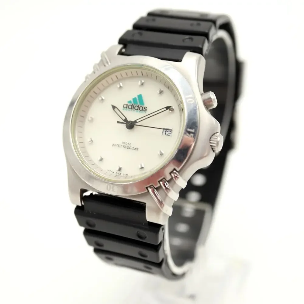 Vintage Adidas Mens 40mm Backlight Date Watch Black Resin Strap w New Battery